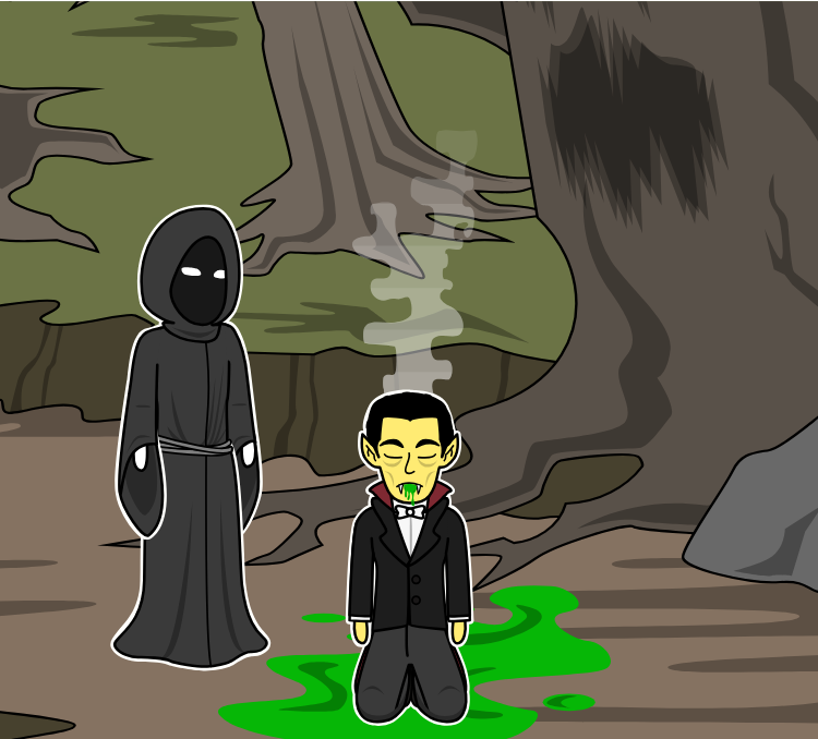 Vampire is dead after drinking the gobblins poisonous blood.